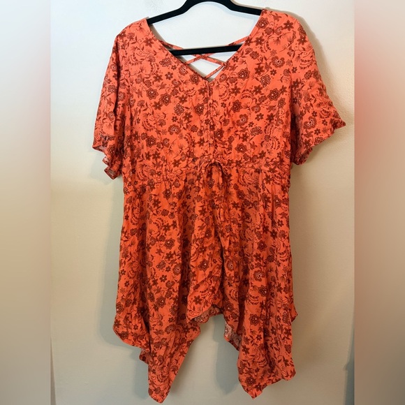 Torrid Babydoll Challis Sharkbite Flutter Sleeve Top Lulu Floral Ginger Size 2X - Picture 3 of 13
